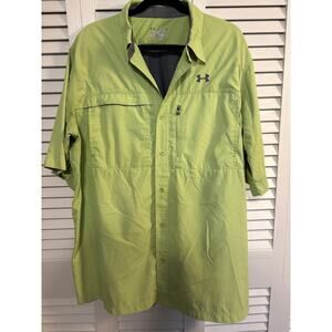 Under Armour Loose Heat Gear Size 2XL Green Fishing Short Sleeve Shirt
